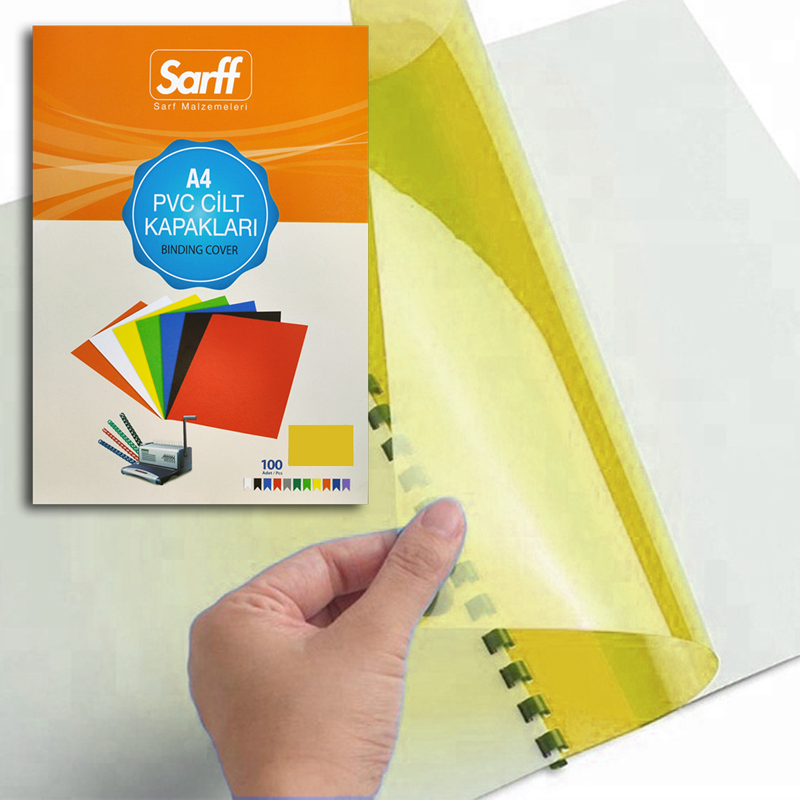 SARFF A4 ŞEFFAF SARI PVC CİLT KAPAKLARI - 100ADET