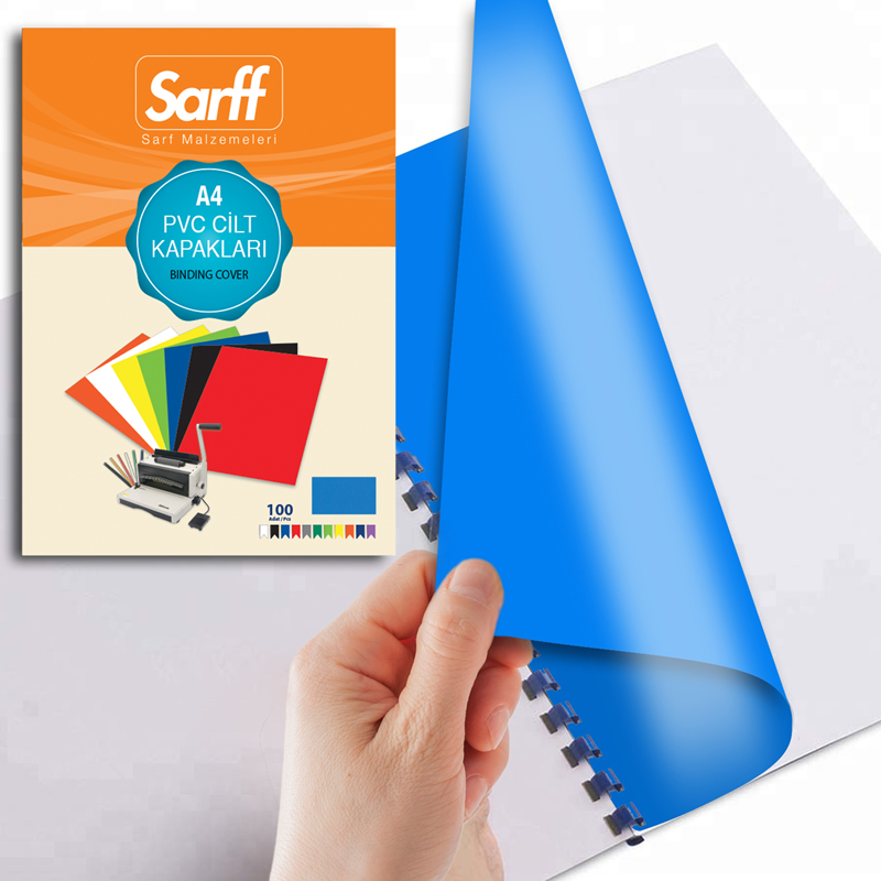 SARFF A4 OPAK MAVİ PVC CİLT KAPAKLARI - 100ADET