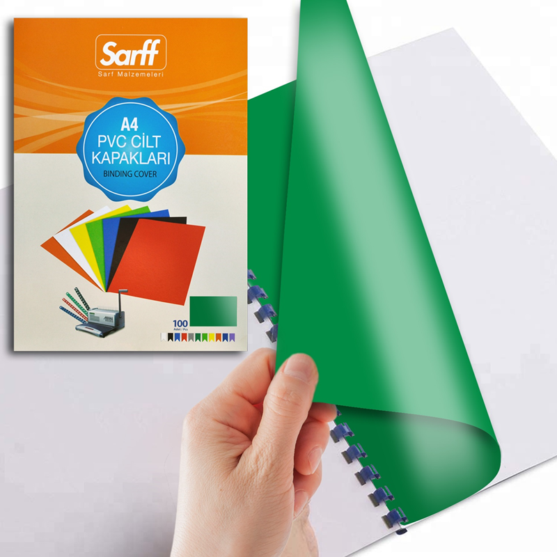 SARFF A4 OPAK YEŞİL PVC CİLT KAPAKLARI - 100ADET