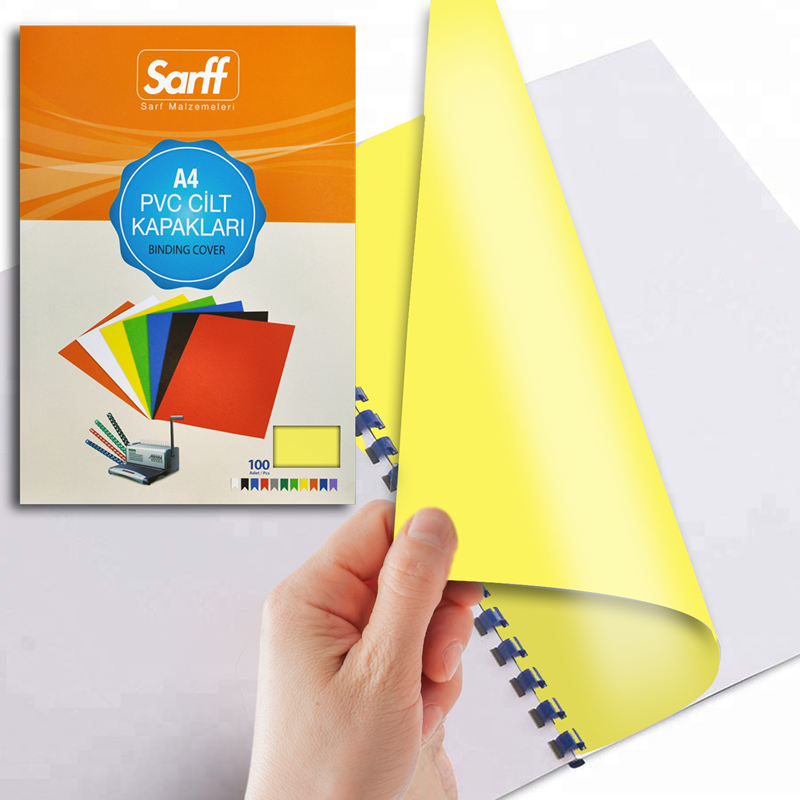 SARFF A4 OPAK SARI PVC CİLT KAPAKLARI - 100ADET