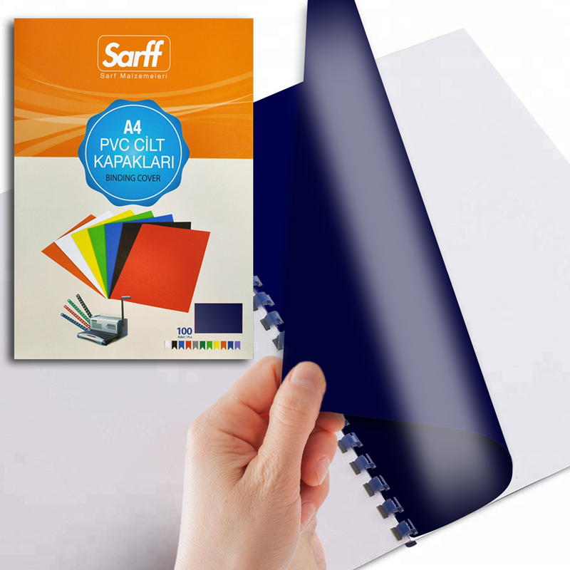 SARFF A4 OPAK LACİVERT PVC CİLT KAPAKLARI - 100ADET