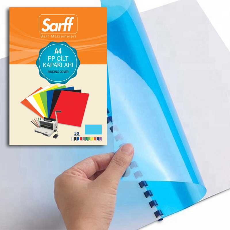 SARFF PP 450MIC A4 ŞEFFAF MAVİ CİLT KAPAKLARI - 50ADET