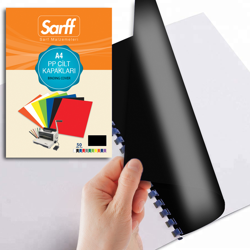 SARFF PP 450MIC A4 OPAK SİYAH CİLT KAPAKLARI - 50ADET
