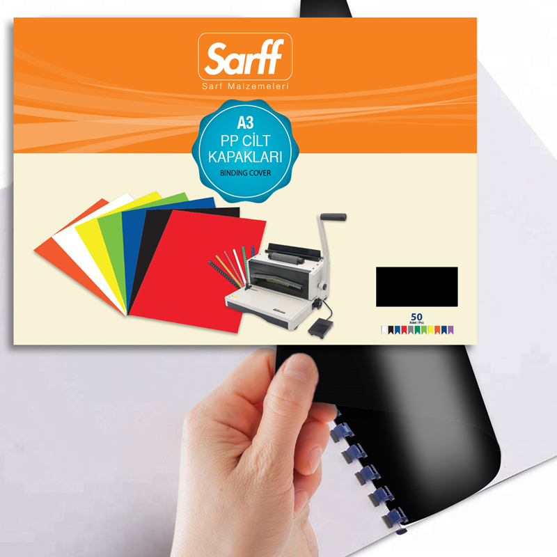 SARFF PP 450MIC A3 OPAK SİYAH CİLT KAPAKLARI - 50ADET