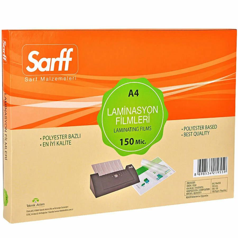 SARFF 150MIC LAMİNASYON FİLMLERİ - A4(216X303MM) - 100ADET
